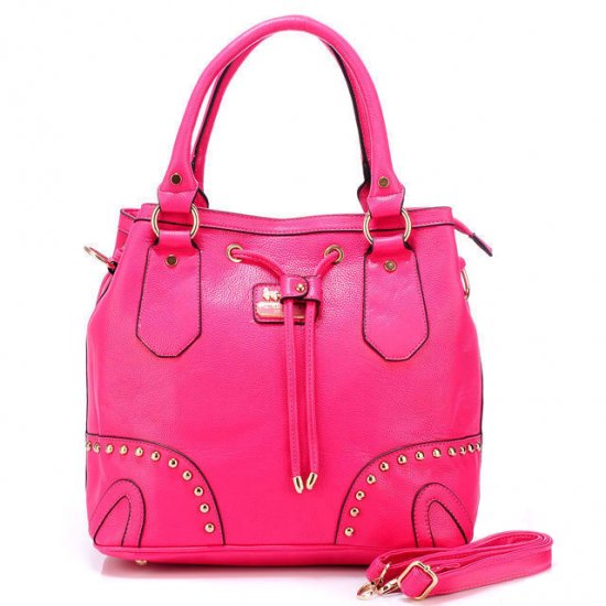 Coach Drawstring In Stud Medium Pink Satchels BDN | Women - Click Image to Close